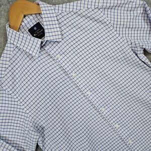 Ben Sherman Tailoring Men's Stretch Button Up Shirt M 15-15 1/2 White Windowpane